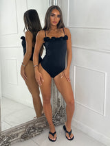 Rose Trim Detail One Piece Swimwear - Black