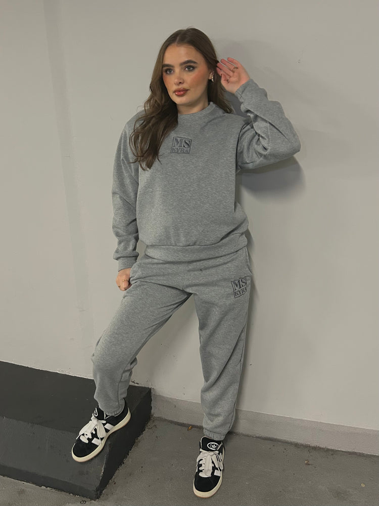 Miskyra Embroidered Sweatshirt & Jogger Set - Grey