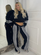 Front Stripe Detail Joggers & Cropped Hoodie Tracksuit - Black/White