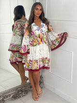 Marble Bead Detailed V Neck Boho Dress - Multi 1