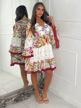 Marble Bead Detailed V Neck Boho Dress - Multi 1