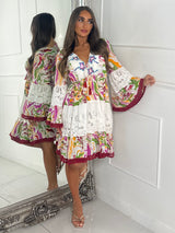 Marble Bead Detailed V Neck Boho Dress - Multi 1