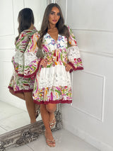 Marble Bead Detailed V Neck Boho Dress - Multi 1
