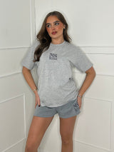 Miskyra Embroidered T-Shirt & Shorts Set - Grey