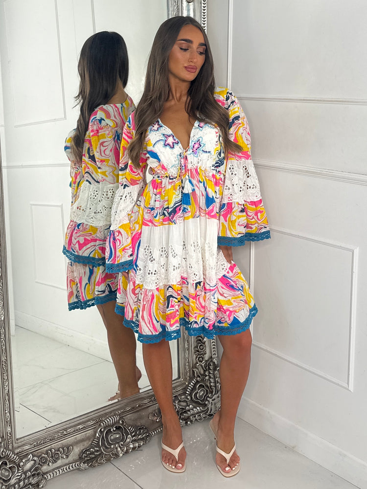 Marble Bead Detailed V Neck Boho Dress - Multi 2