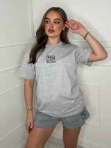 Miskyra Embroidered T-Shirt & Shorts Set - Grey