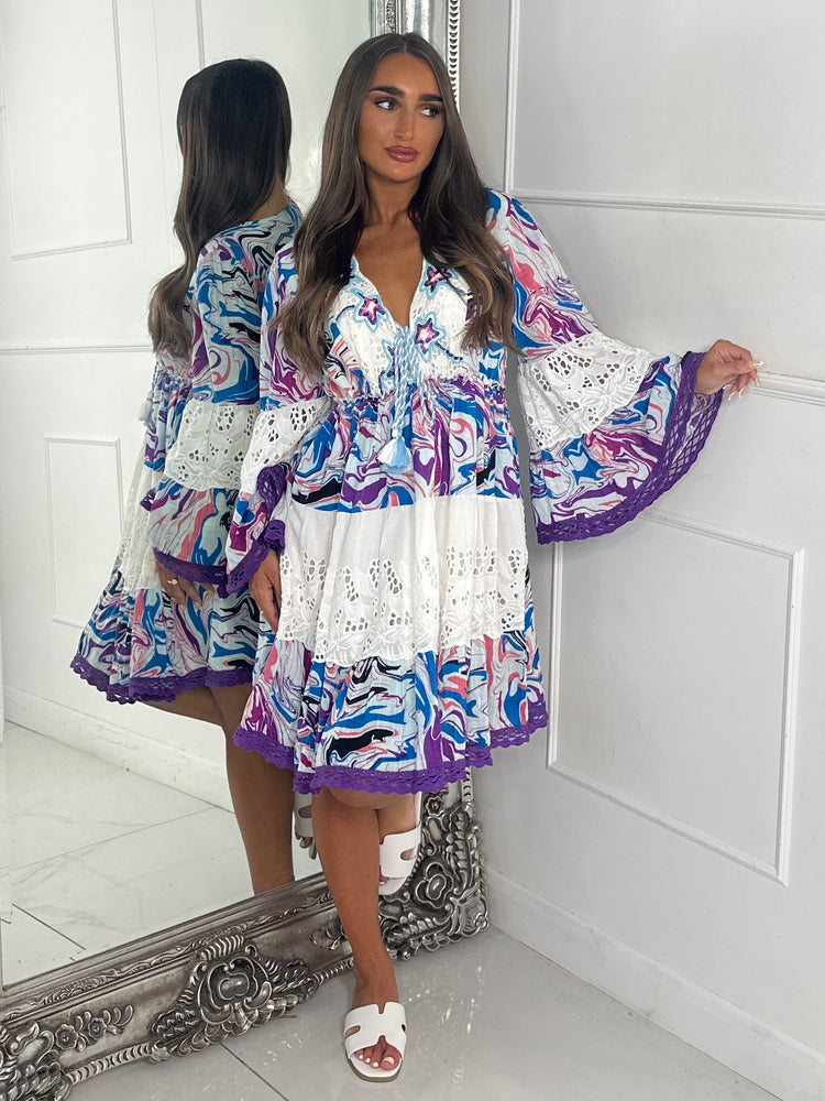 Marble Bead Detailed V Neck Boho Dress - Multi 3