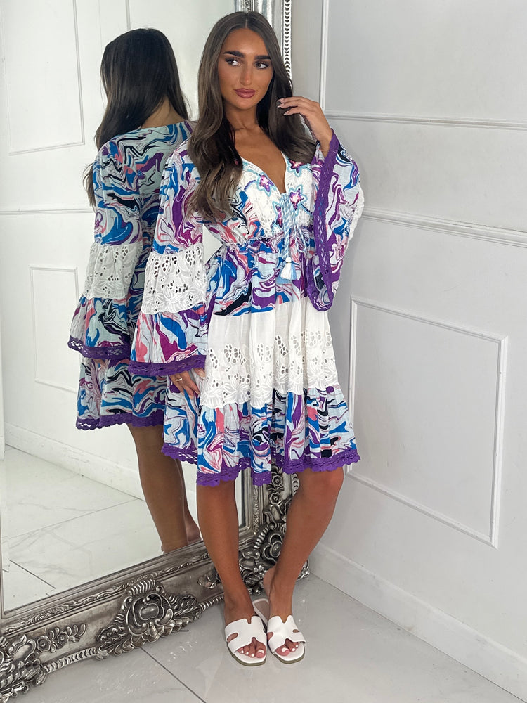 Marble Bead Detailed V Neck Boho Dress - Multi 3