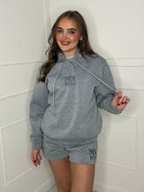 Miskyra Embroidered Hoodie & Shorts Set - Grey