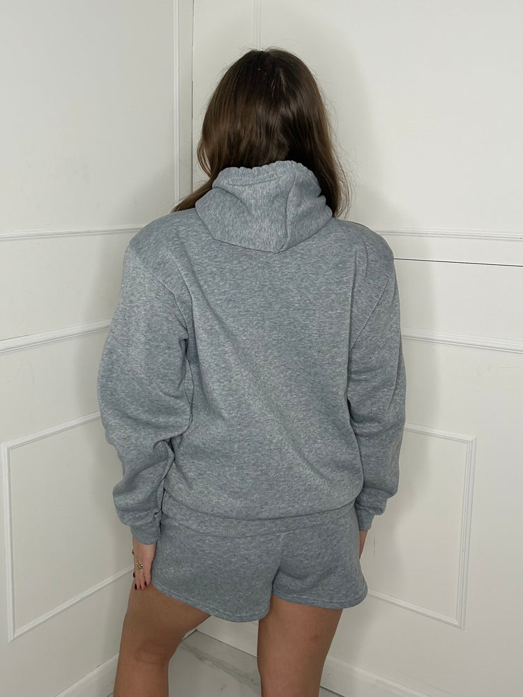 Miskyra Embroidered Hoodie & Shorts Set - Grey