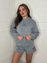 Miskyra Embroidered Sweatshirt & Shorts Set - Grey
