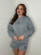 Miskyra Embroidered Sweatshirt & Shorts Set - Grey