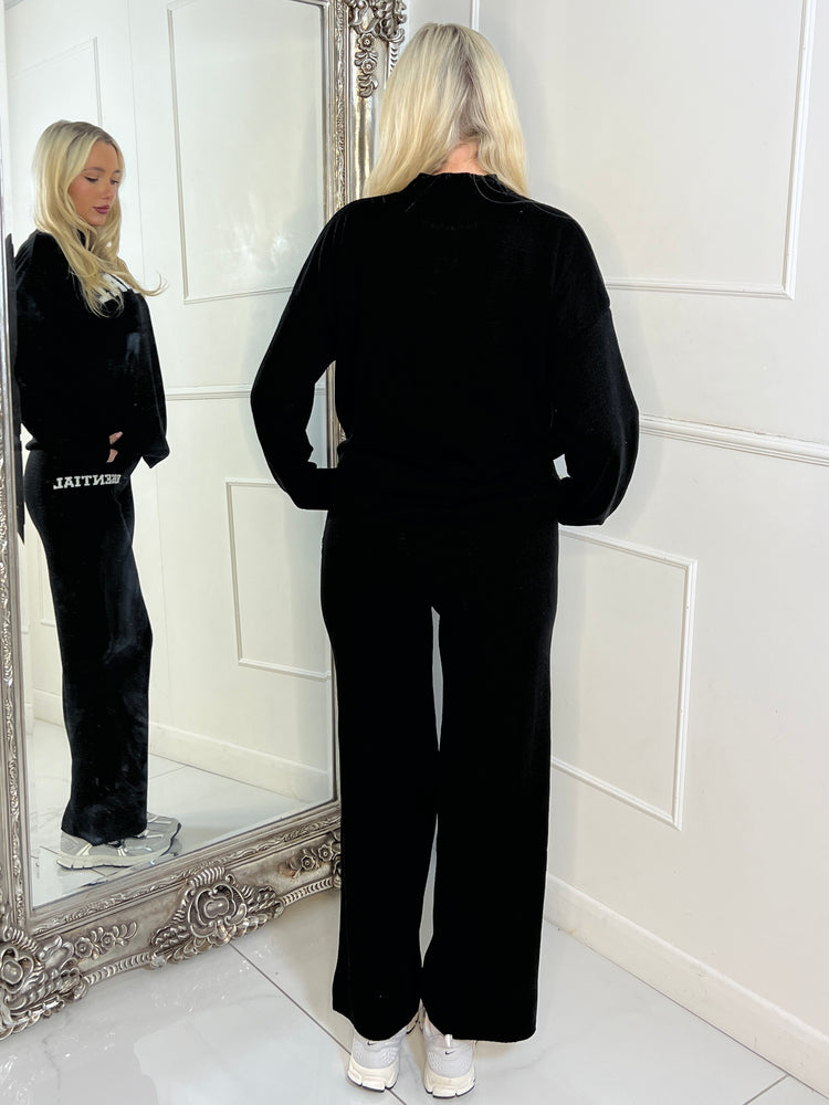 Essential Knitted Jumper & Wide Leg Pants Co-Ord - Black