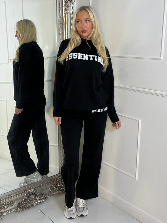 Essential Knitted Jumper & Wide Leg Pants Co-Ord - Black