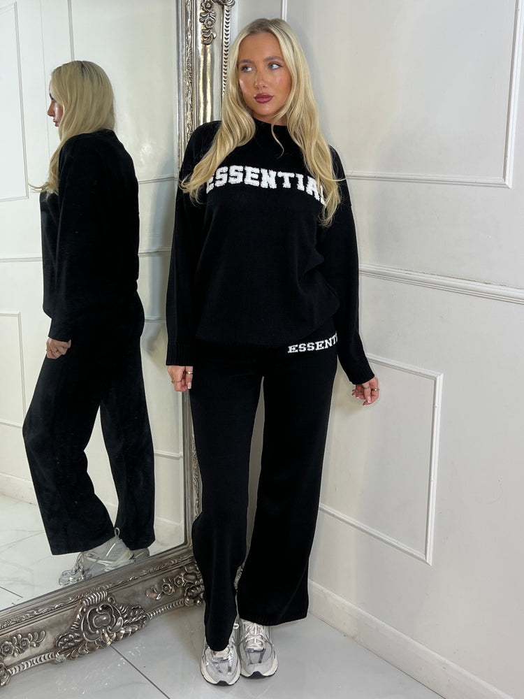Essential Knitted Jumper & Wide Leg Pants Co-Ord - Black