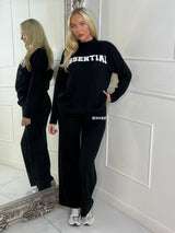 Essential Knitted Jumper & Wide Leg Pants Co-Ord - Black