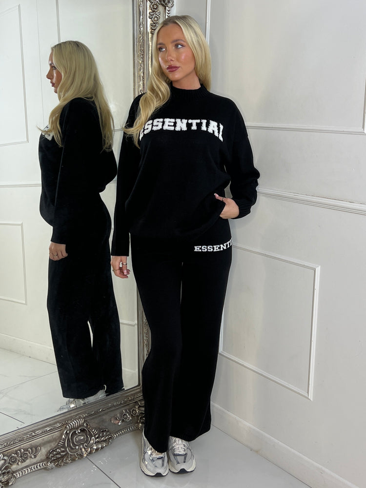 Essential Knitted Jumper & Wide Leg Pants Co-Ord - Black