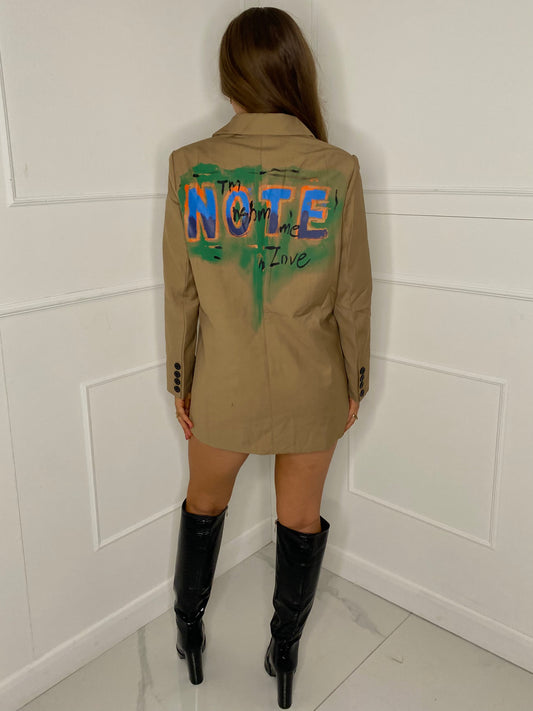 Oversized Graffiti Blazer - Beige