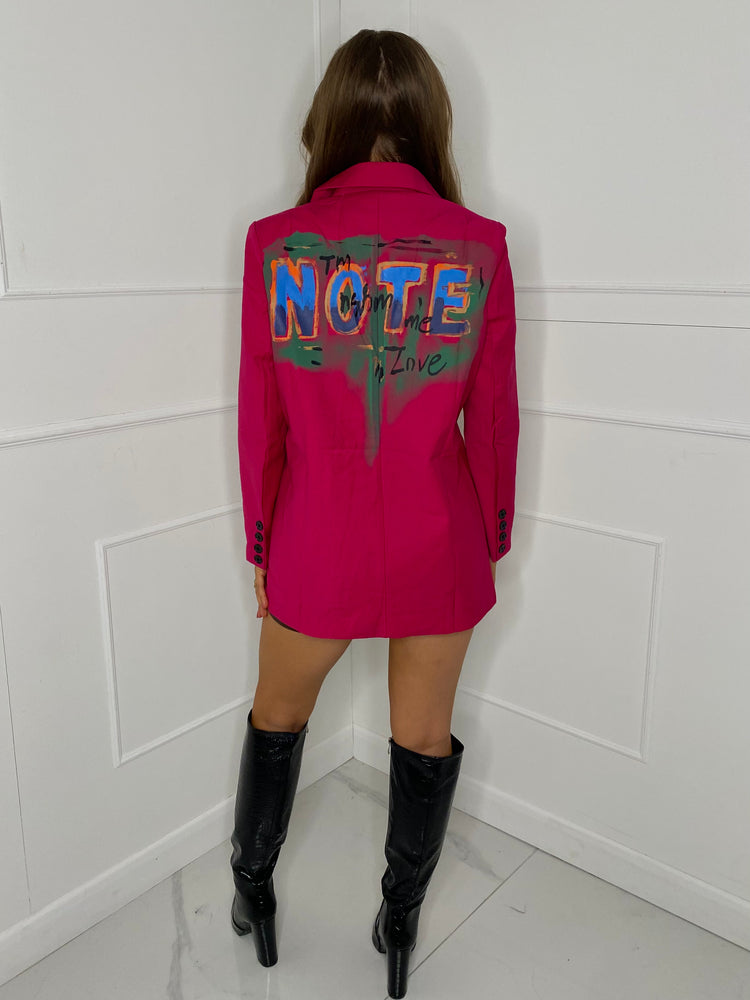 Oversized Graffiti Blazer - Hot Pink