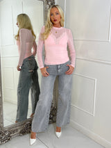 Mesh Top With Lace Detail Vest Underlay - Baby Pink
