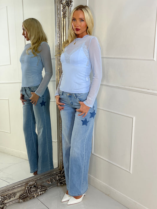 Mesh Top With Lace Detail Vest Underlay - Baby Blue