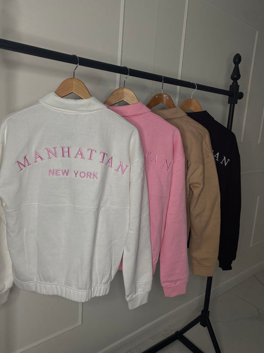 Manhattan Half Zip Embroidered Jumper - Pink