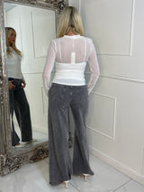 Mesh Top With Lace Detail Vest Underlay - White