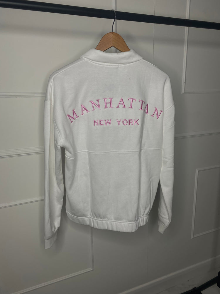 Manhattan Half Zip Embroidered Jumper - White