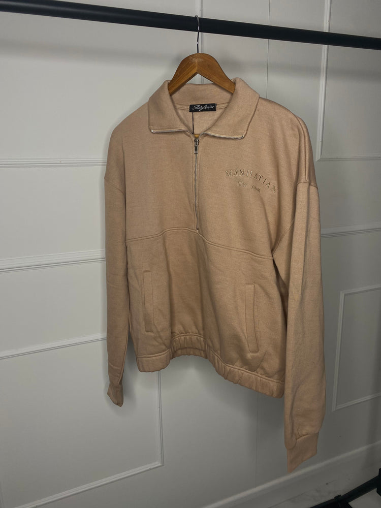 Manhattan Half Zip Embroidered Jumper - Beige