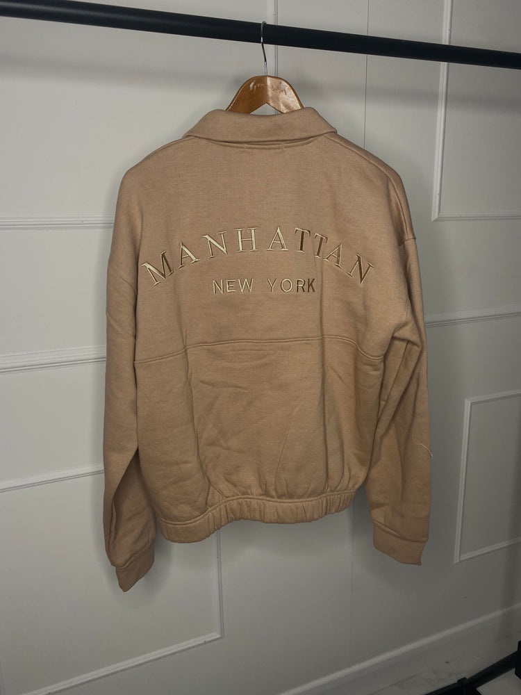 Manhattan Half Zip Embroidered Jumper - Beige