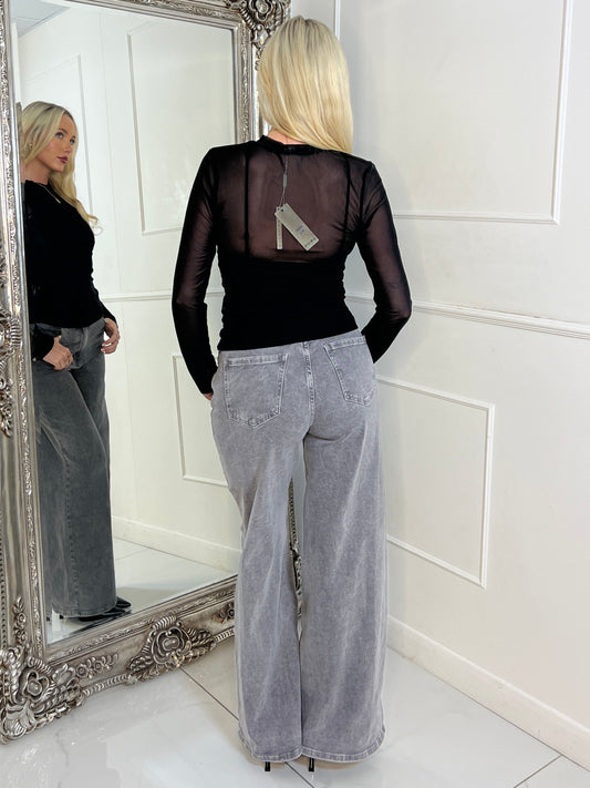 Mesh Top With Lace Detail Vest Underlay - Black
