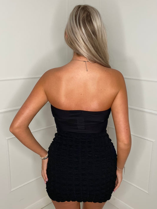 Ruched Front Strapless Bodysuit - Black