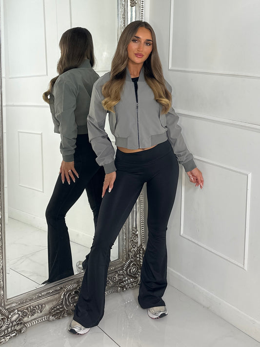 Crop Bomber Windbreaker Jacket - Olive Green