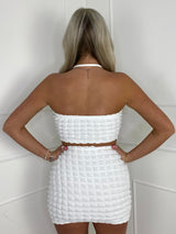 Waffle Detail Cut Out Skirt Co-Ord - White