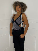 Diamante Bodysuit - Black/Silver