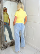 High Neck Short Sleeve Soft Touch Top - Yellow