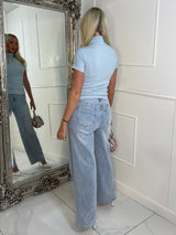 High Neck Short Sleeve Soft Touch Top - Baby Blue
