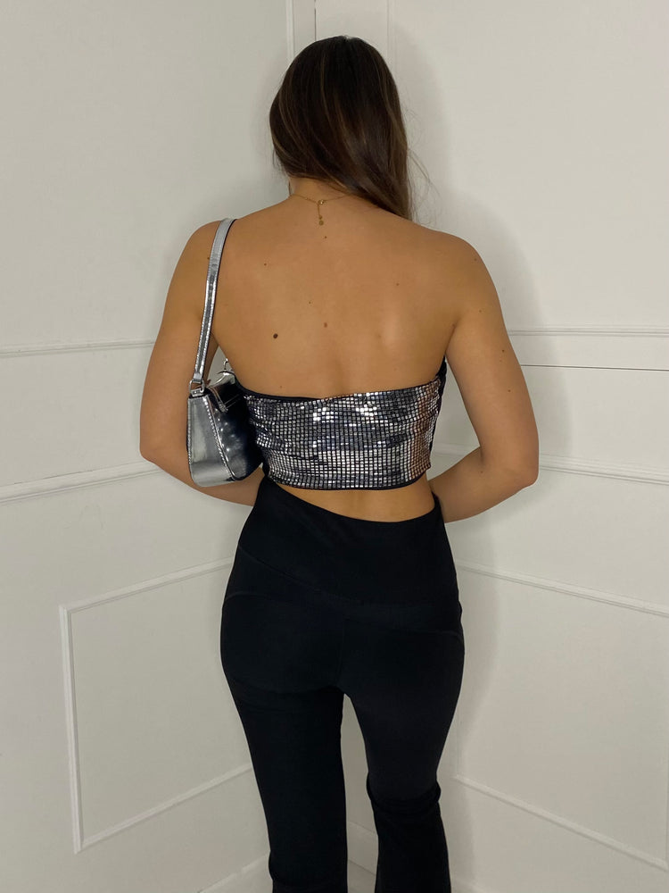 Square Sequin Corset Style Top - Silver