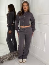 Button Up Cinch Waist Tracksuit - Slate Grey