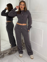 Button Up Cinch Waist Tracksuit - Slate Grey