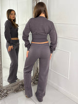Button Up Cinch Waist Tracksuit - Slate Grey