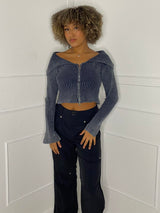 Thick Knit Fold Over Cardigan - Grey