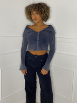 Thick Knit Fold Over Cardigan - Grey