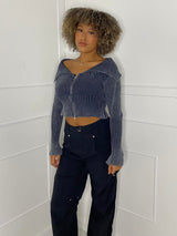 Thick Knit Fold Over Cardigan - Grey