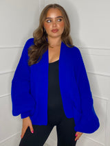 Balloon Sleeve Knitted Cardigan - Royal Blue