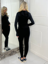 Hooded Gym Top & Gym Leggings Set - Black