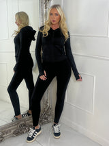 Hooded Gym Top & Gym Leggings Set - Black