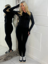 Hooded Gym Top & Gym Leggings Set - Black
