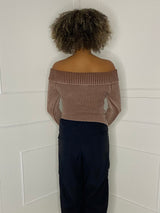 Thick Knit Fold Over Asymmetric Top - Mauve