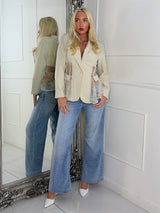 Lace Contrast Detail Blazer - Beige